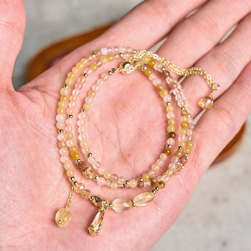 Fortune Jewel Natural Citrine Beads Pleasure Multi Layer Bracelet