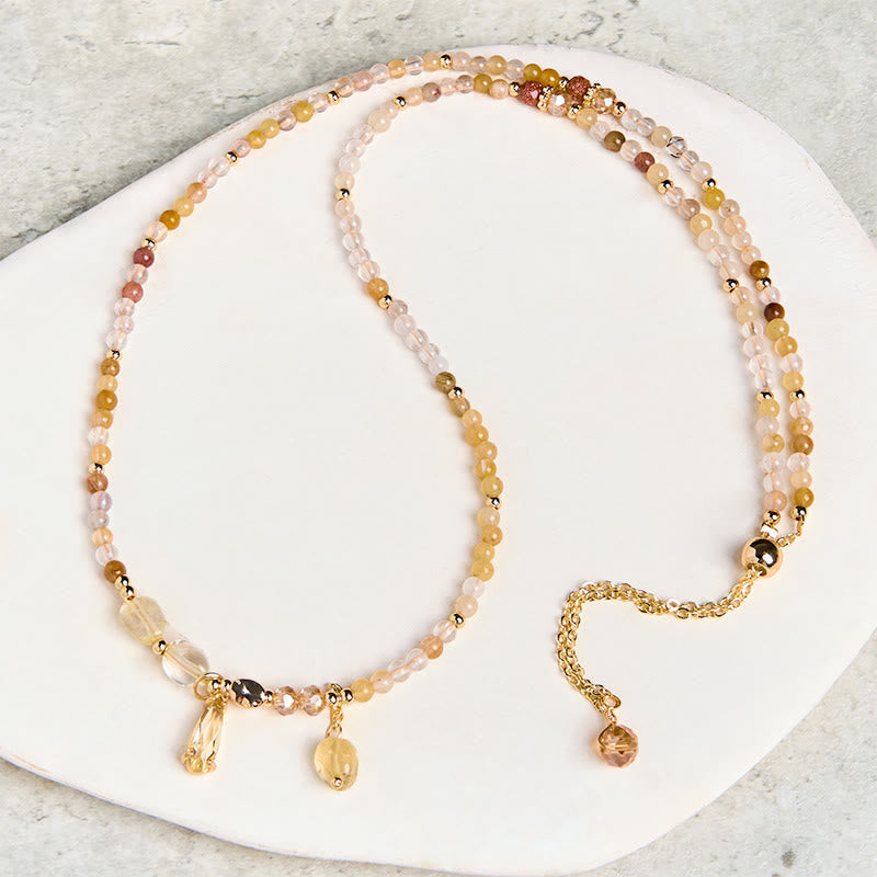 Fortune Jewel Natural Citrine Beads Pleasure Multi Layer Bracelet