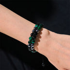 Fortune Jewel Natural Green Tiger Eye Black Magnetite Black Obsidian Double Row Beads Positive Bracelet