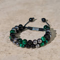 Fortune Jewel Natural Green Tiger Eye Black Magnetite Black Obsidian Double Row Beads Positive Bracelet