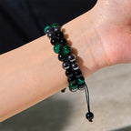 Fortune Jewel Natural Green Tiger Eye Black Magnetite Black Obsidian Double Row Beads Positive Bracelet