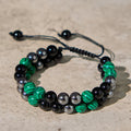 Fortune Jewel Natural Malachite Black Magnetite Black Obsidian Double Row Beads Anti-Anxiety Bracelet