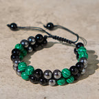 Fortune Jewel Natural Malachite Black Magnetite Black Obsidian Double Row Beads Anti-Anxiety Bracelet