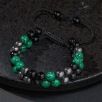 Fortune Jewel Natural Malachite Black Magnetite Black Obsidian Double Row Beads Anti-Anxiety Bracelet