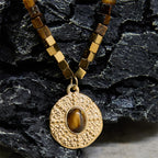 Fortune Jewel Natural Tiger Eye Square Protection Titanium Steel Necklace Pendant