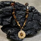 Fortune Jewel Natural Tiger Eye Square Protection Titanium Steel Necklace Pendant