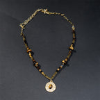 Fortune Jewel Natural Tiger Eye Square Protection Titanium Steel Necklace Pendant