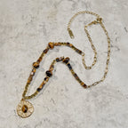 Fortune Jewel Natural Tiger Eye Square Protection Titanium Steel Necklace Pendant