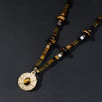 Fortune Jewel Natural Tiger Eye Square Protection Titanium Steel Necklace Pendant