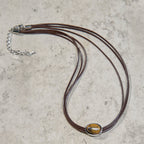Fortune Jewel Natural Tiger Eye Ellipse Protection Wax Rope Necklace Pendant