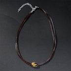 Fortune Jewel Natural Tiger Eye Ellipse Protection Wax Rope Necklace Pendant