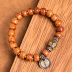 Fortune Jewel Natural Tibetan Camel Bone Barrel Beads OM Sanskrit Luck Protection Bracelet