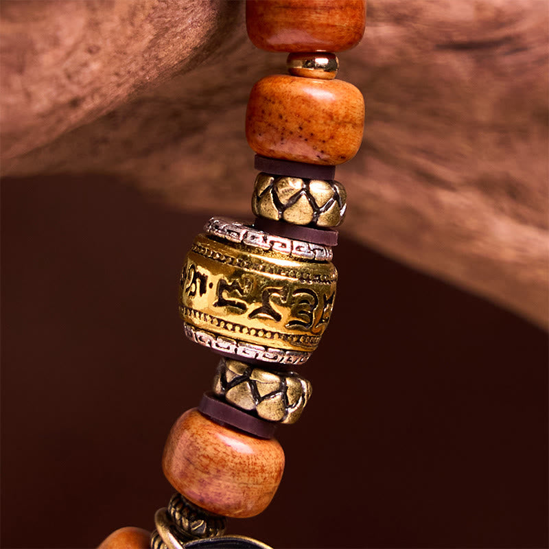 Fortune Jewel Natural Tibetan Camel Bone Barrel Beads OM Sanskrit Luck Protection Bracelet