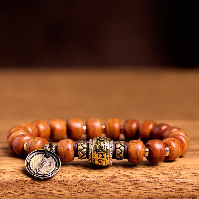 Fortune Jewel Natural Tibetan Camel Bone Barrel Beads OM Sanskrit Luck Protection Bracelet