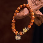 Fortune Jewel Natural Tibetan Camel Bone Barrel Beads OM Sanskrit Luck Protection Bracelet