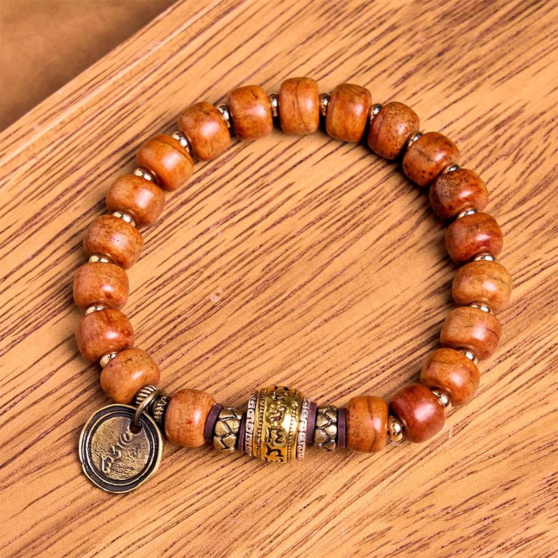 Fortune Jewel Natural Tibetan Camel Bone Barrel Beads OM Sanskrit Luck Protection Bracelet