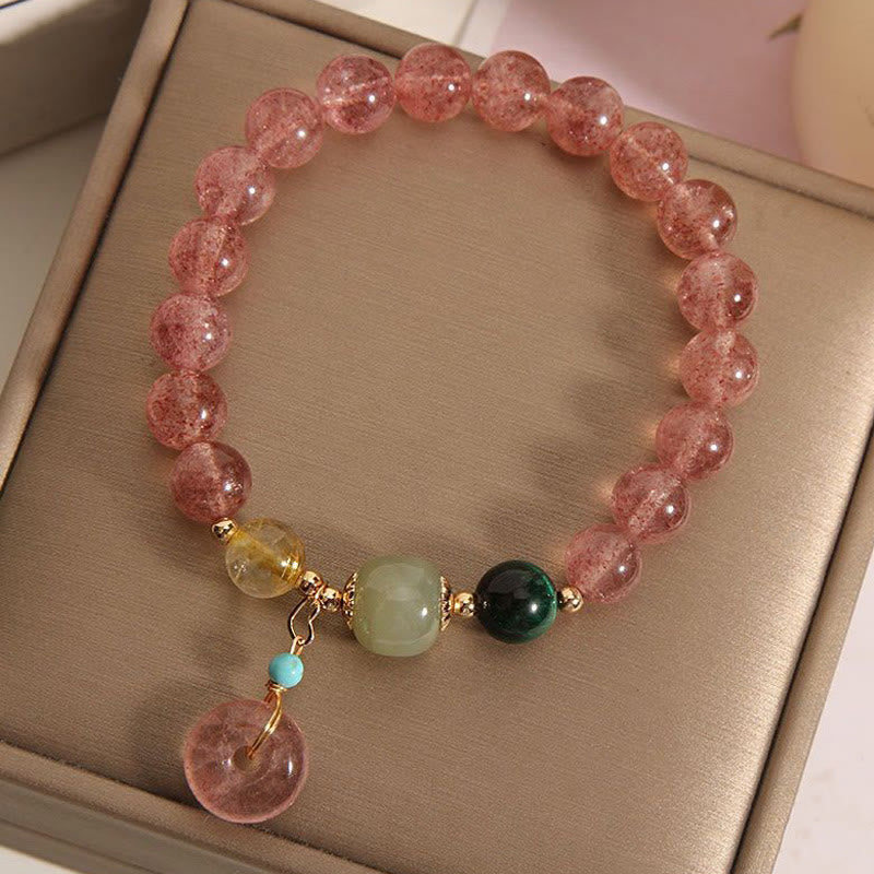 Fortune Jewel Natural Strawberry Quartz Peace Buckle Jade Positive Bracelet