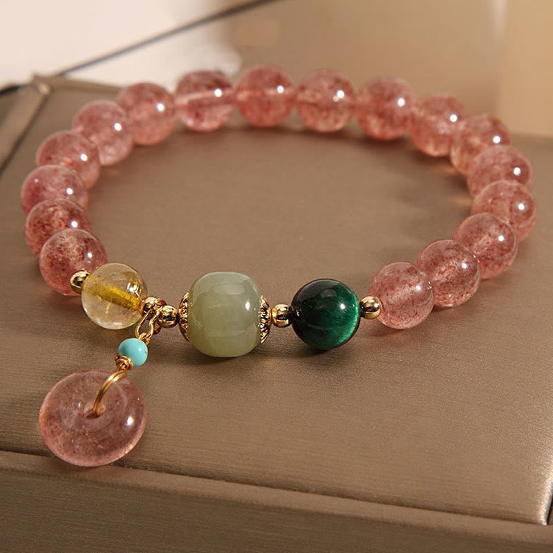 Fortune Jewel Natural Strawberry Quartz Peace Buckle Jade Positive Bracelet