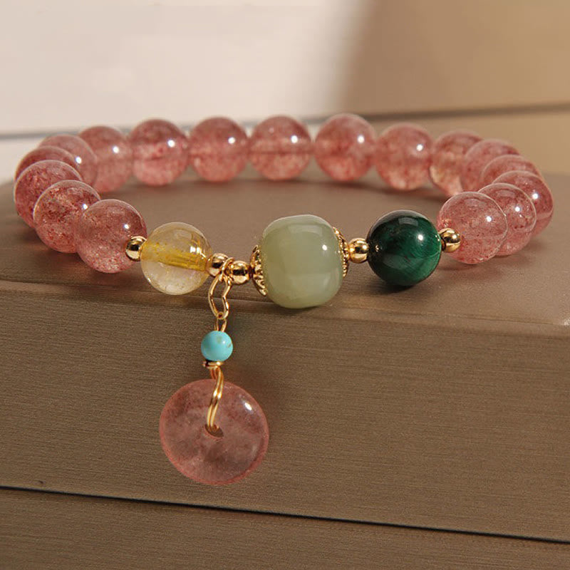 Fortune Jewel Natural Strawberry Quartz Peace Buckle Jade Positive Bracelet