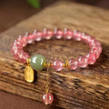Fortune Jewel Natural Strawberry Quartz Fu Character Jade Positive Healing Bracelet