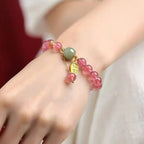 Fortune Jewel Natural Strawberry Quartz Fu Character Jade Positive Healing Bracelet