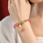 Fortune Jewel Natural Strawberry Quartz Fu Character Jade Positive Healing Bracelet