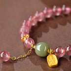 Fortune Jewel Natural Strawberry Quartz Fu Character Jade Positive Healing Bracelet