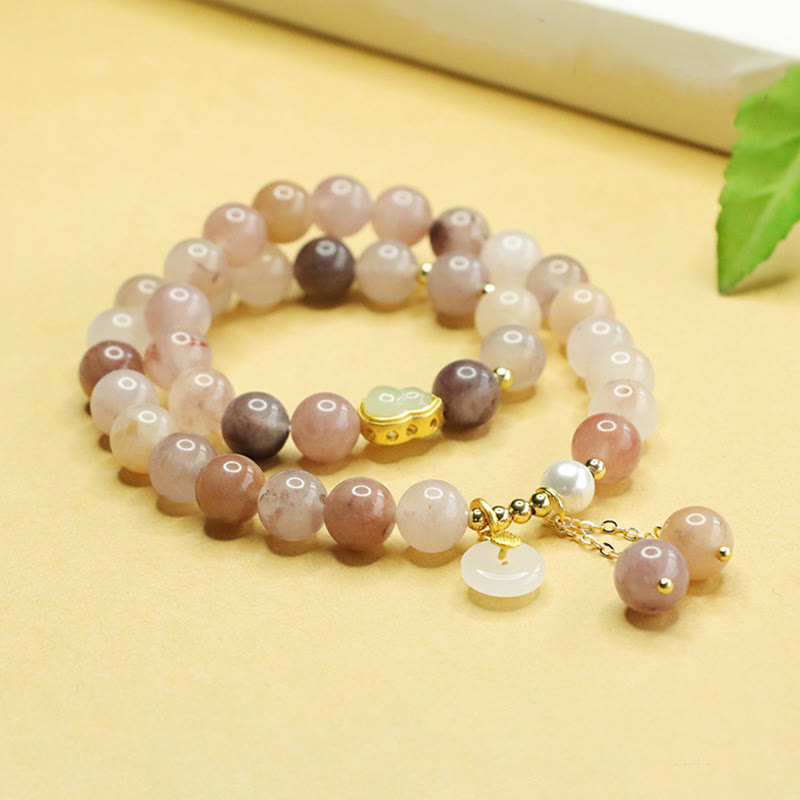 Fortune Jewel Natural Golden Silk Jade Double Layer Gourd Peace Buckle Luck Bracelet