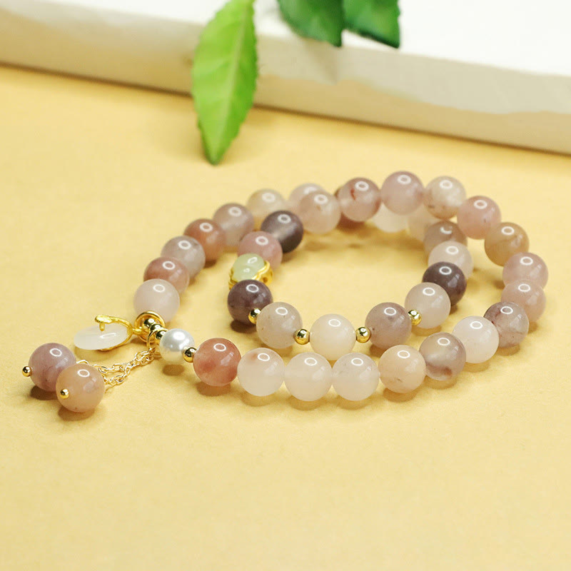 Fortune Jewel Natural Golden Silk Jade Double Layer Gourd Peace Buckle Luck Bracelet