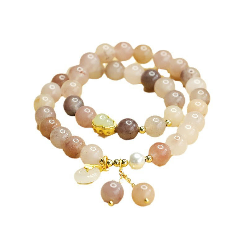 Fortune Jewel Natural Golden Silk Jade Double Layer Gourd Peace Buckle Luck Bracelet