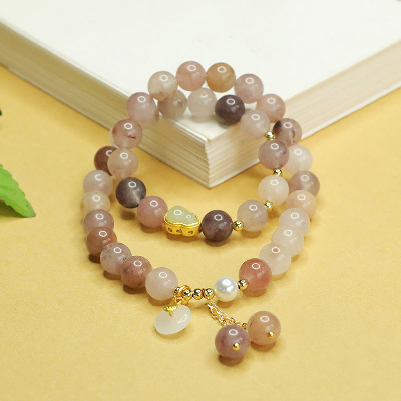 Fortune Jewel Natural Golden Silk Jade Double Layer Gourd Peace Buckle Luck Bracelet