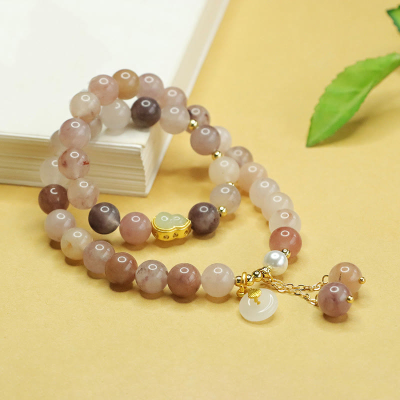 Fortune Jewel Natural Golden Silk Jade Double Layer Gourd Peace Buckle Luck Bracelet
