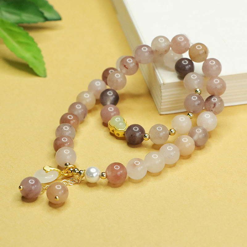 Fortune Jewel Natural Golden Silk Jade Double Layer Gourd Peace Buckle Luck Bracelet
