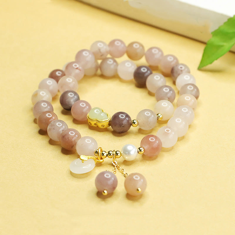 Fortune Jewel Natural Golden Silk Jade Double Layer Gourd Peace Buckle Luck Bracelet