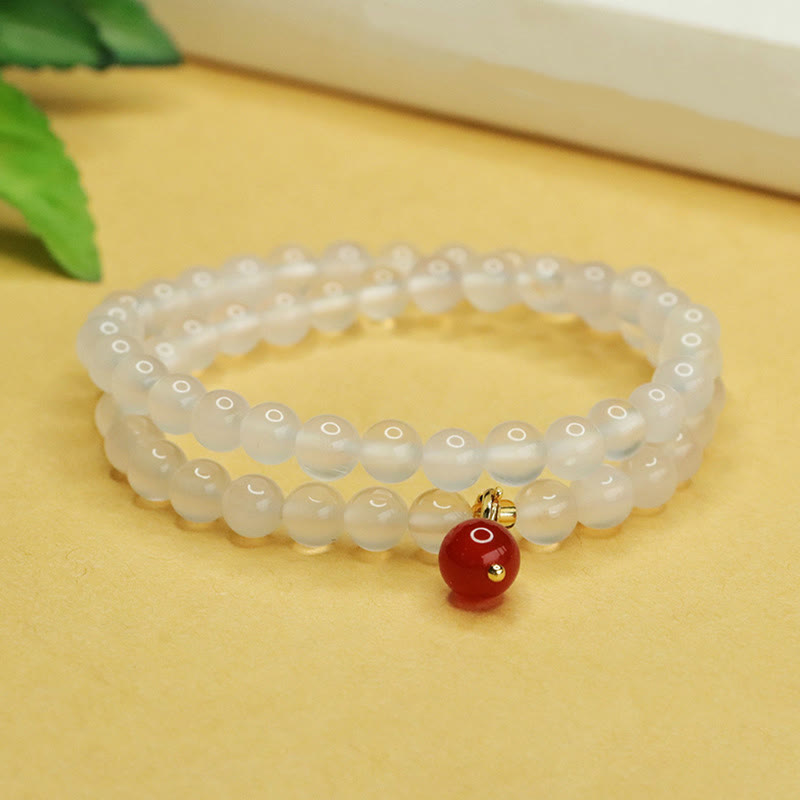 Fortune Jewel Natural Chalcedony Red Agate Bead Double Layer Harmony Positive Bracelet