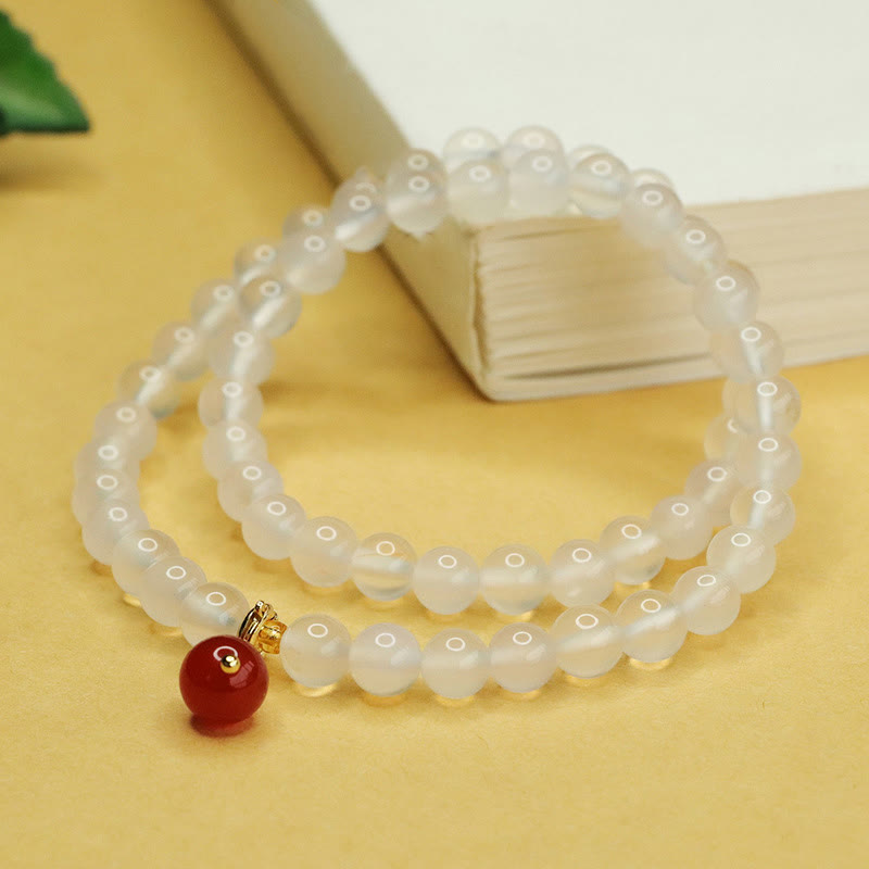 Fortune Jewel Natural Chalcedony Red Agate Bead Double Layer Harmony Positive Bracelet