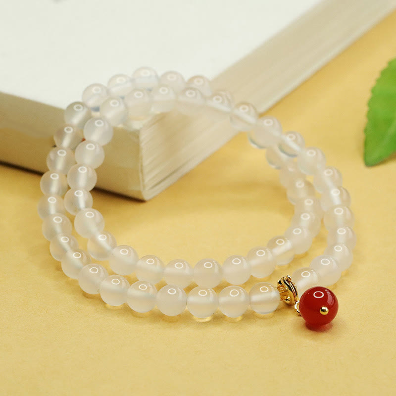 Fortune Jewel Natural Chalcedony Red Agate Bead Double Layer Harmony Positive Bracelet