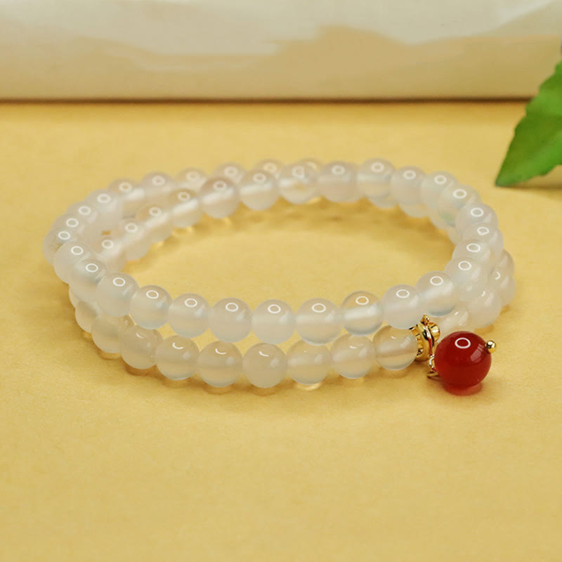 Fortune Jewel Natural Chalcedony Red Agate Bead Double Layer Harmony Positive Bracelet