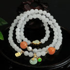 Fortune Jewel Natural White Jade Multi-layer Gourd Peace Buckle Fu Character Luck Bracelet