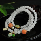 Fortune Jewel Natural White Jade Multi-layer Gourd Peace Buckle Fu Character Luck Bracelet