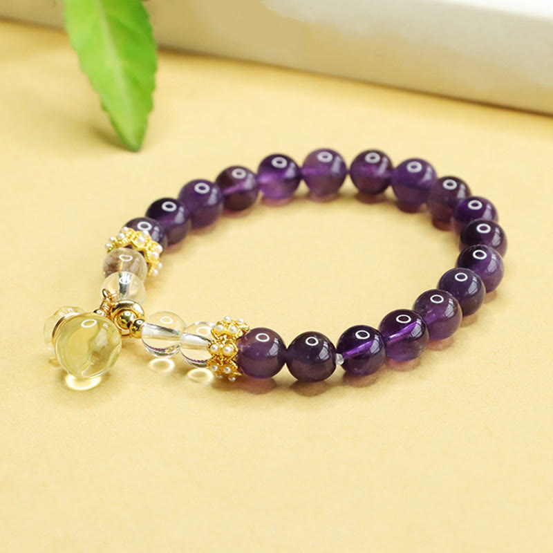 Fortune Jewel Natural Amethyst Citrine Money Bag Balance Bracelet