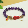 Fortune Jewel Natural Amethyst Cinnabar Pi Xiu Fu Character Balance Bracelet