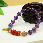 Fortune Jewel Natural Amethyst Cinnabar Pi Xiu Fu Character Balance Bracelet