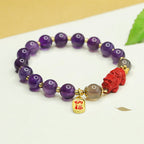 Fortune Jewel Natural Amethyst Cinnabar Pi Xiu Fu Character Balance Bracelet