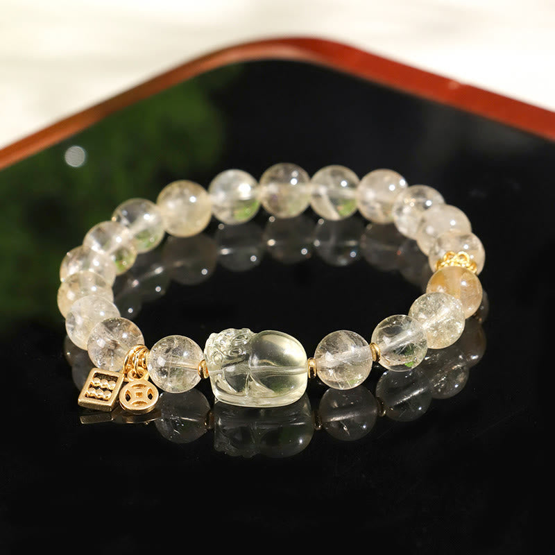 Fortune Jewel Natural Citrine PiXiu Copper Coin Protection Bracelet