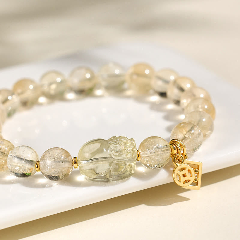 Fortune Jewel Natural Citrine PiXiu Copper Coin Protection Bracelet
