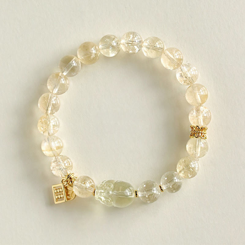 Fortune Jewel Natural Citrine PiXiu Copper Coin Protection Bracelet