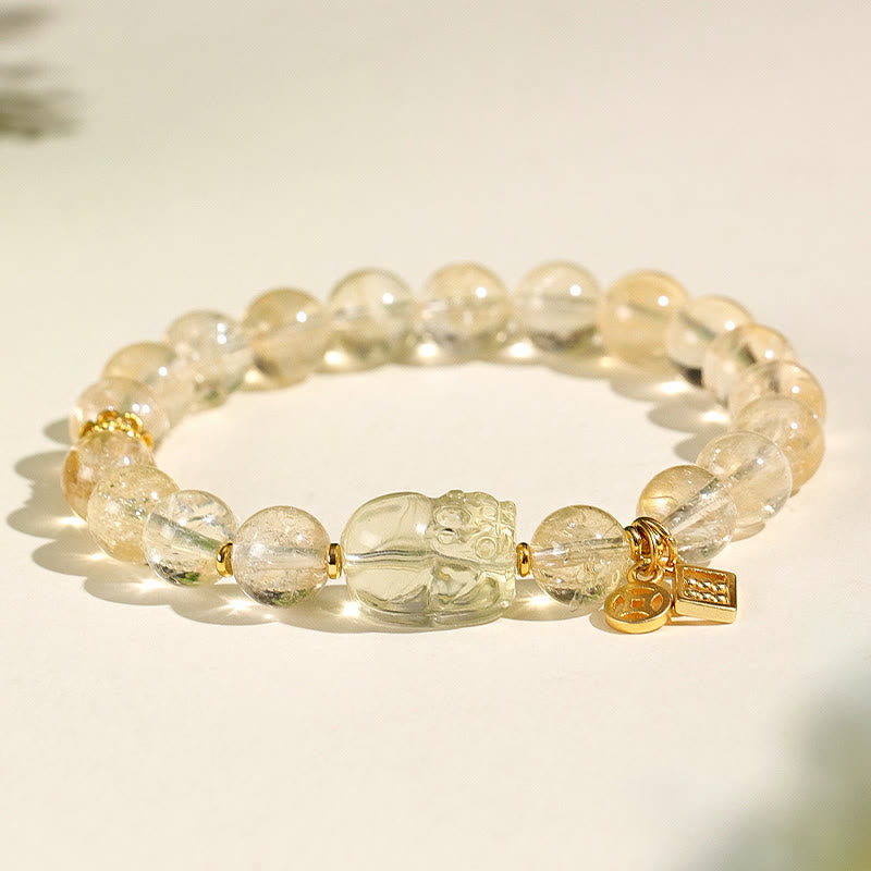 Fortune Jewel Natural Citrine PiXiu Copper Coin Protection Bracelet