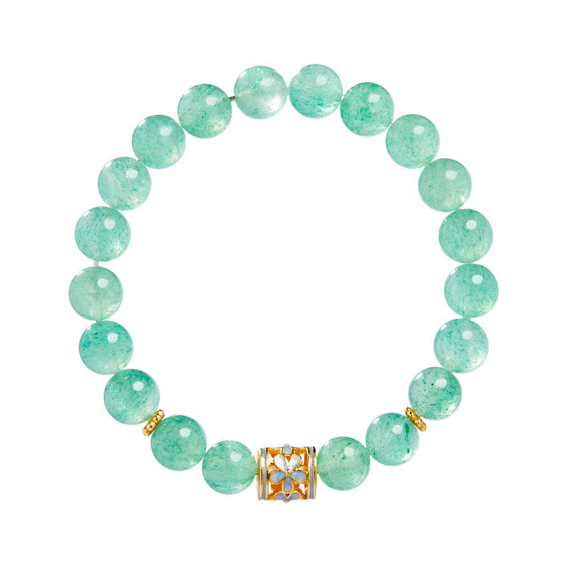 Fortune Jewel 925 Sterling Silver Green Strawberry Quartz Flower Calm Bracelet