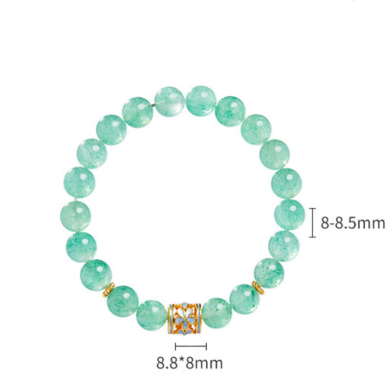 Fortune Jewel 925 Sterling Silver Green Strawberry Quartz Flower Calm Bracelet